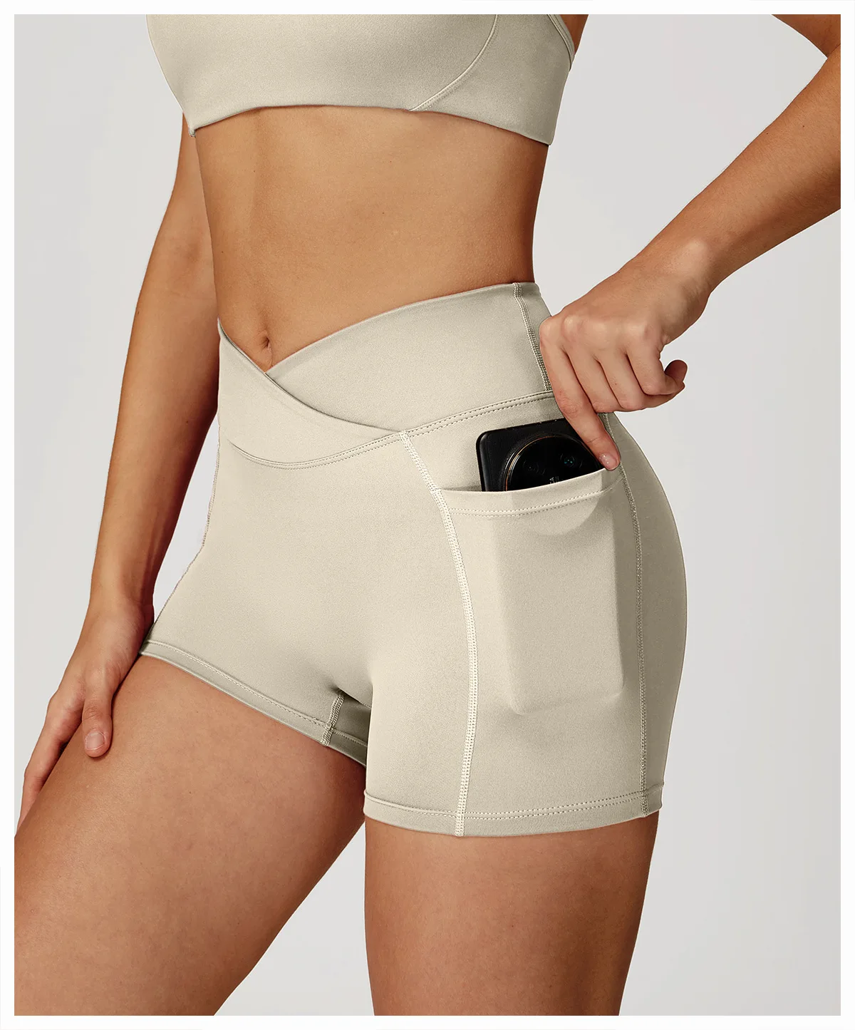 Legging Court Sport Femme Taille Haute avec Poches