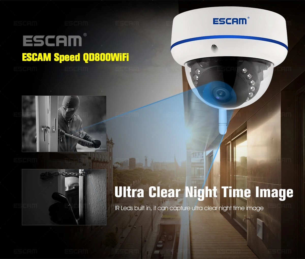 ESCAM QD800WIFI ONVIF HD 2MP 1080P P2P Waterproof Night Vision Security WiFi IP Dome Camera images - 6