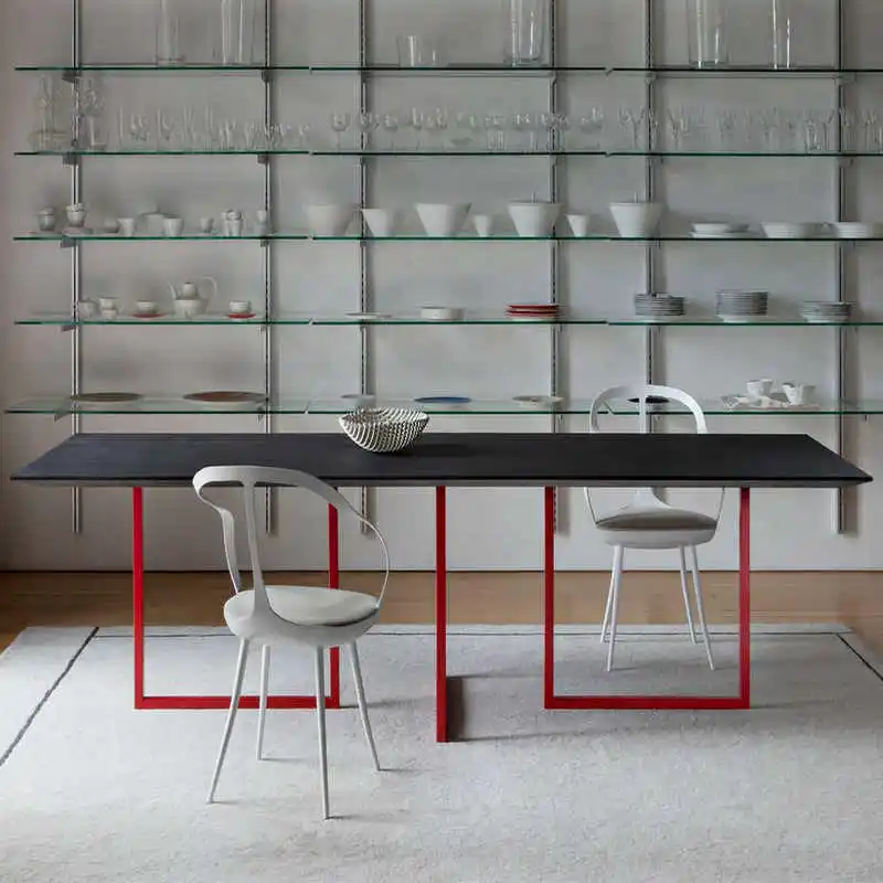 

A minimalist modern home metal workbench, a rectangular dining table