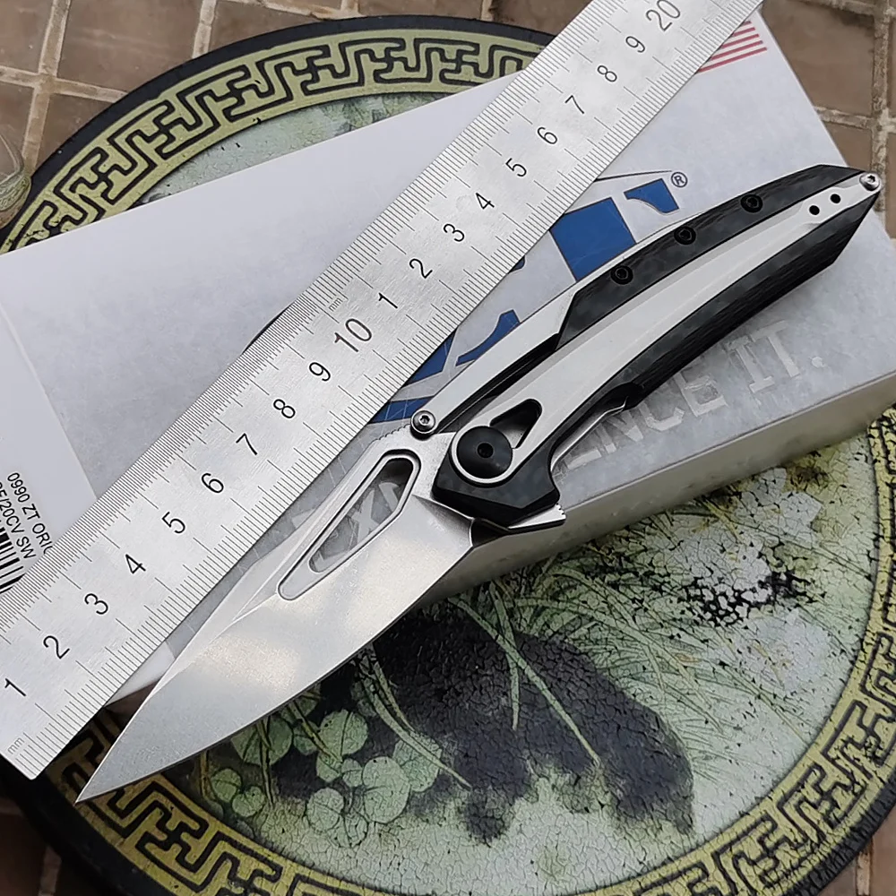 

JUFULE New Box ZT 0990 Real Carbon Fiber Ceramic Bearing Mark 20CV Survival Tactical Outdoor EDC Tool Folding Camp Pocket Knife