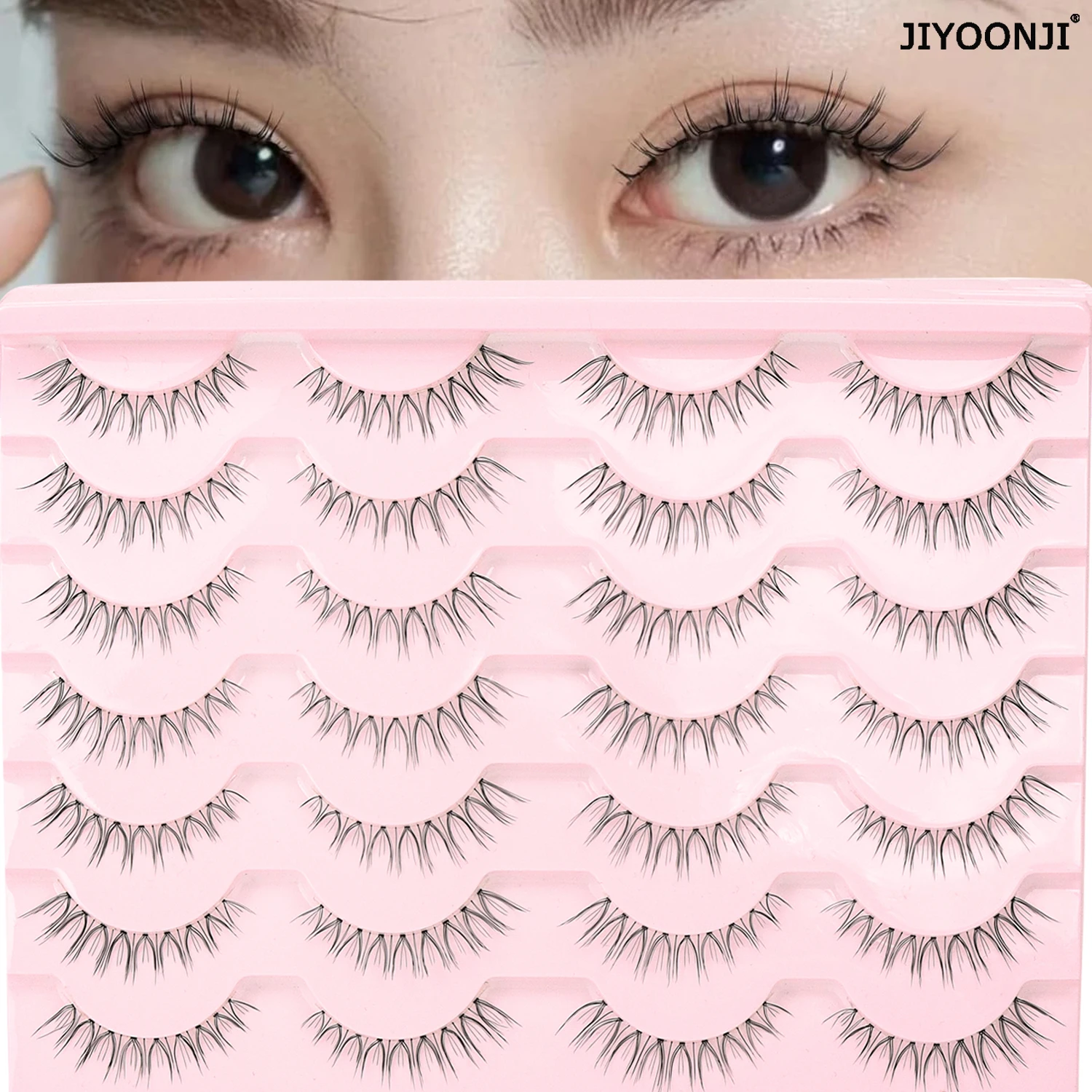 14 Pairs of Natural False Eyelashes in U-shaped Female Group Design with Transparent Band Design and Korean Cartoon Eyes and Han