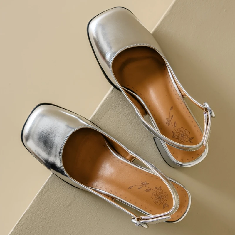Slingback Sandals Shoes for Women Block Heels Close Toe Party Office
