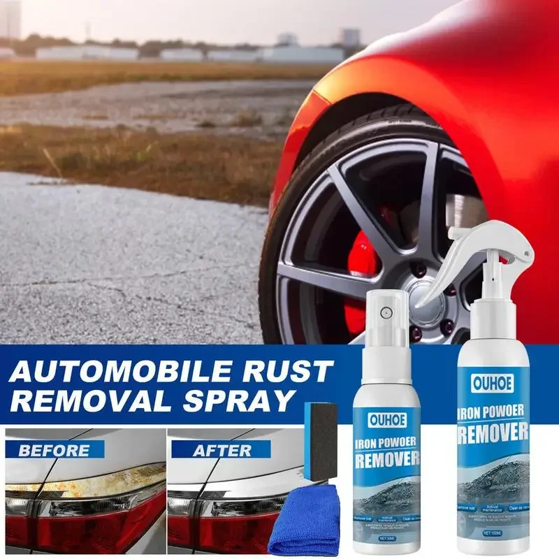 Car Iron Rust Removal Spray Rust Remover Liquid Long Lasting Neutral Maintenance Supplies With Towel For Automotive Metal 100ML