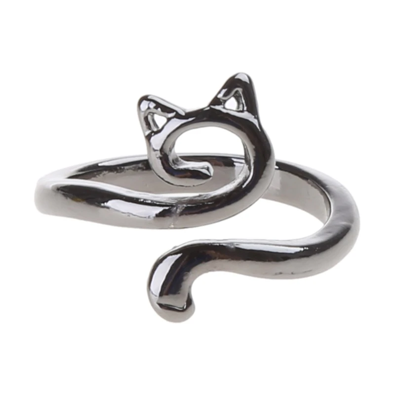 Y1UE Adjustable Open Rings for Women Dainty Long Tail Finger Ring Knitting Crocheting Joint Ring Jewelry Ornament 3