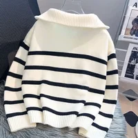Sweater pullover women Spring and Autumn underwear New zipper stripe underlay short style popular premium sweater female - Image 4