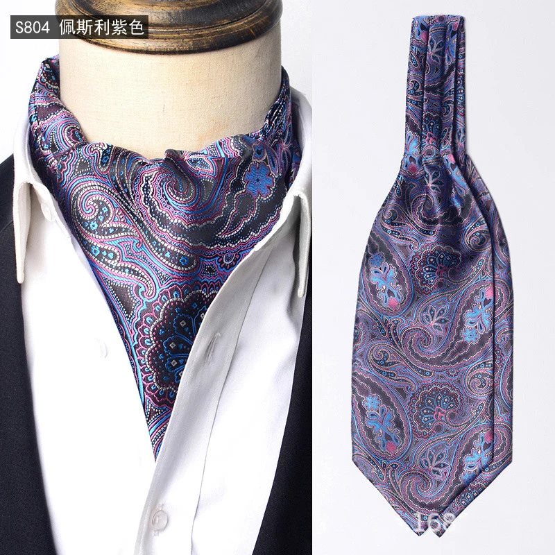 Luxury Mens Vintage Polka Dot Ascot Tie Wedding Formal Cravat Scrunch Self British Gentleman Polyester Paisley Retro Neckties