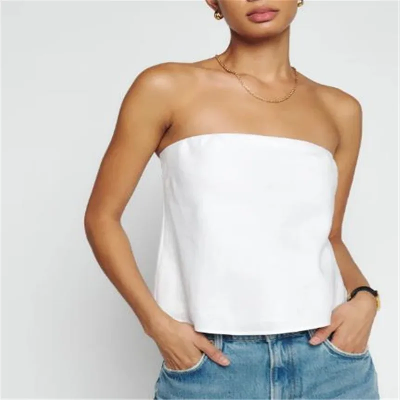 

Women Ruched Bandeau Mini Skinny Tube Tops Strapless Backless Solid Color Summer Ladies Vest for ]Party Streetwear