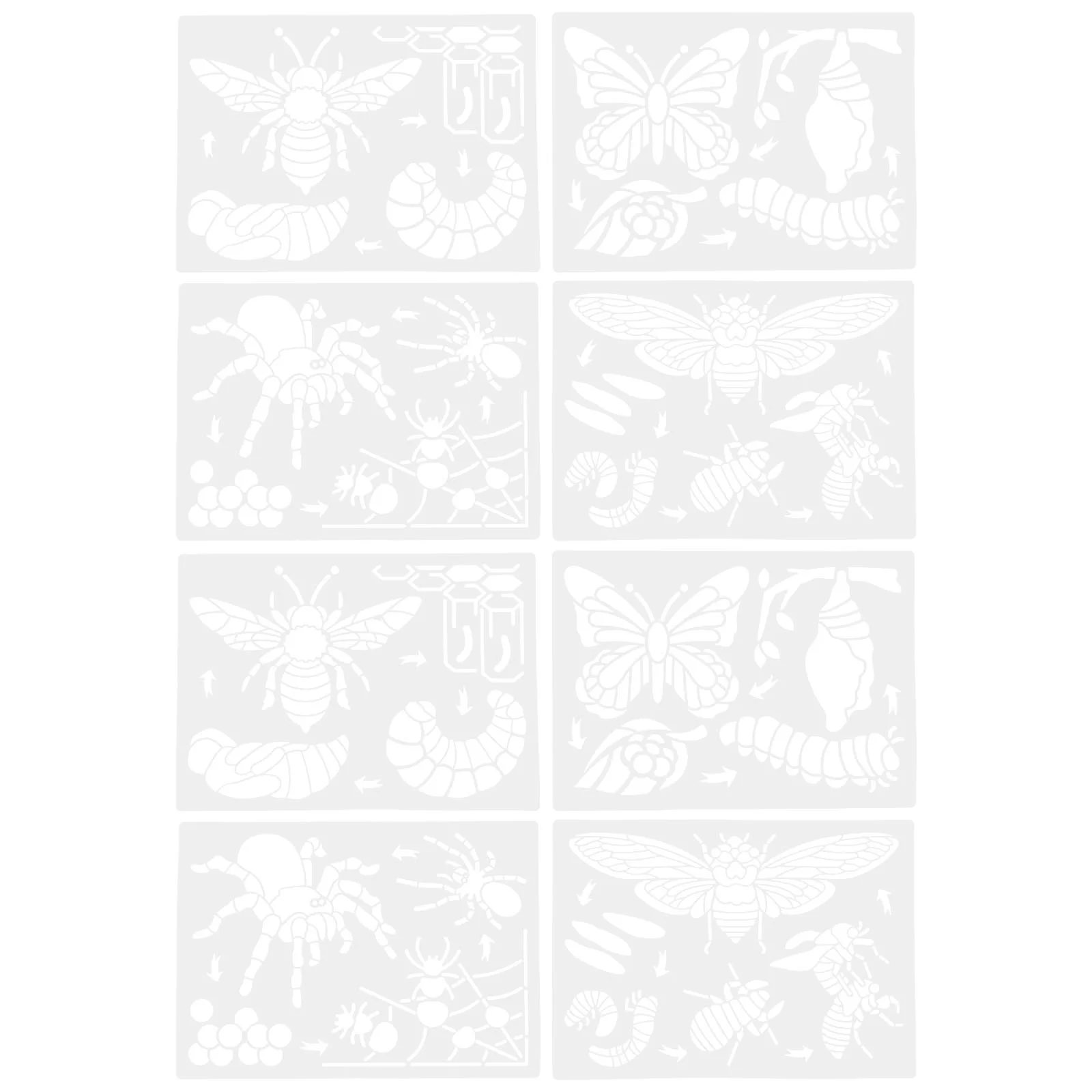 

8 Sheets Animal Drawing Template Insect Growth Cycle Stencil Kids Supplies Painting for DIY Child Craft White Life