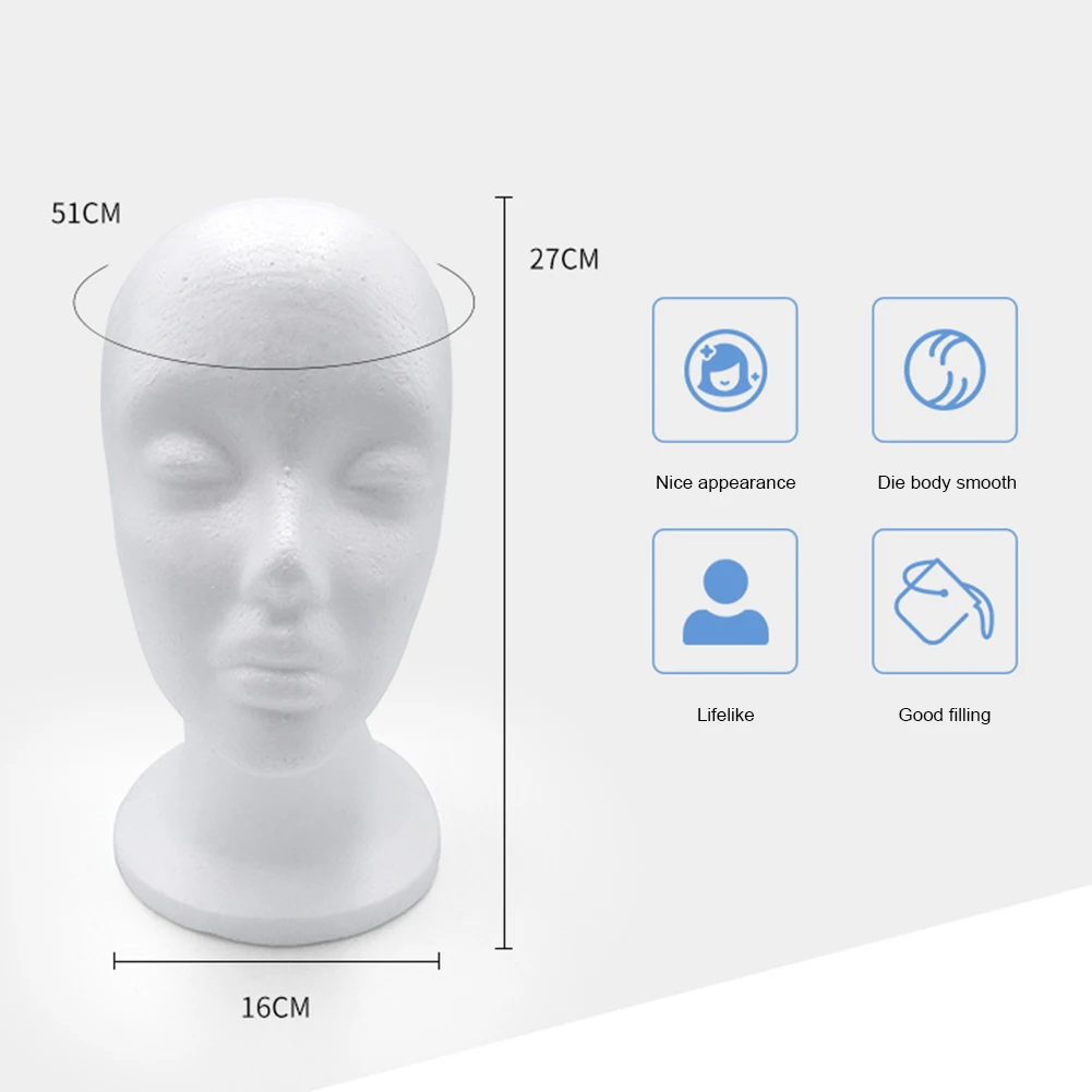 Foam Female Mannequin Head Mold Wigs Glasses Cap Showing Stand Bracket Model Professional Photograph Props