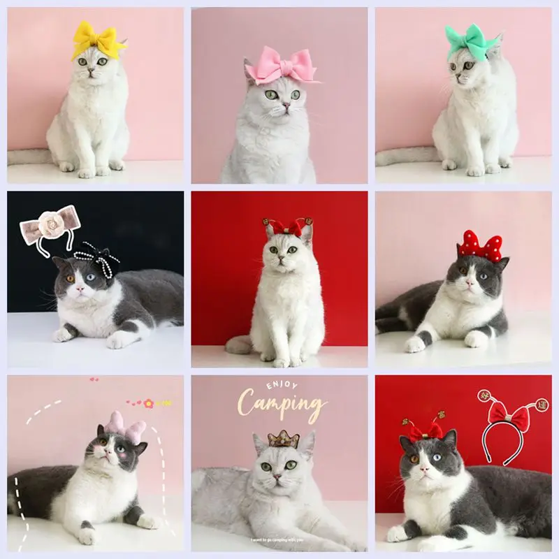 Cat Accessories Party Cat Headdress Wear Puppy Hairband Dog Dress Up Hat Pet Hair Accessories Bow Tie Dog Bowknot Pet Hair Hoop