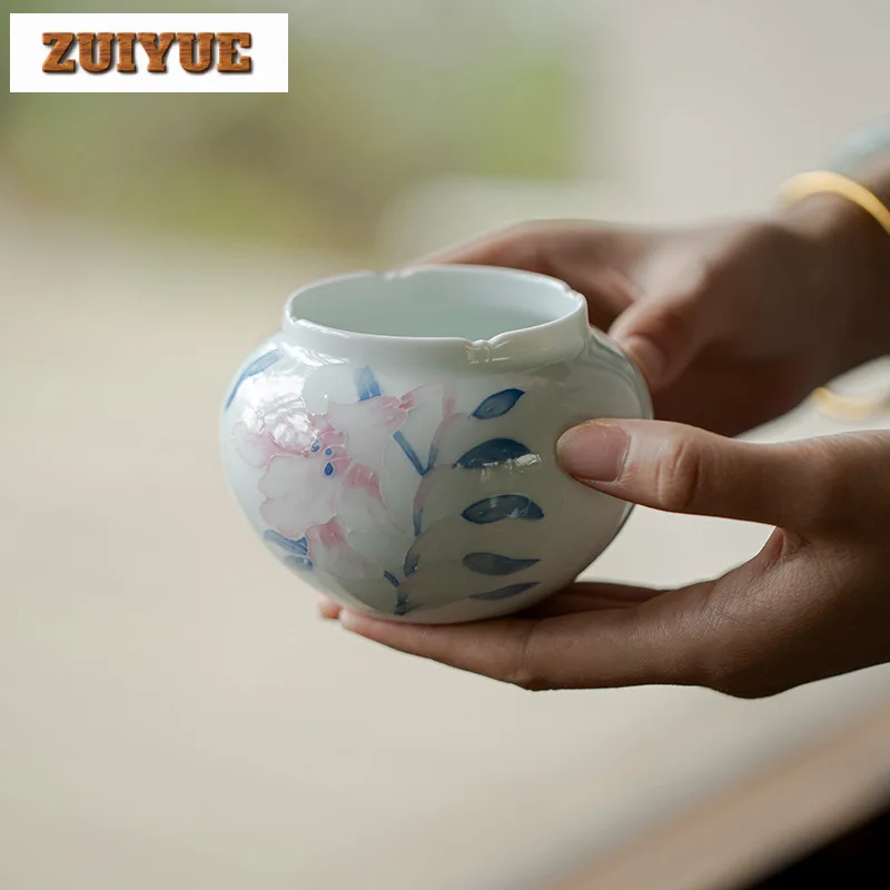 270ml Hand-painted Lily Jianshui Tea Wash Bowl Water Washing Slag Tank Tea Dust Cylinder Barrel Household Chaxi Cafes Craft Gift