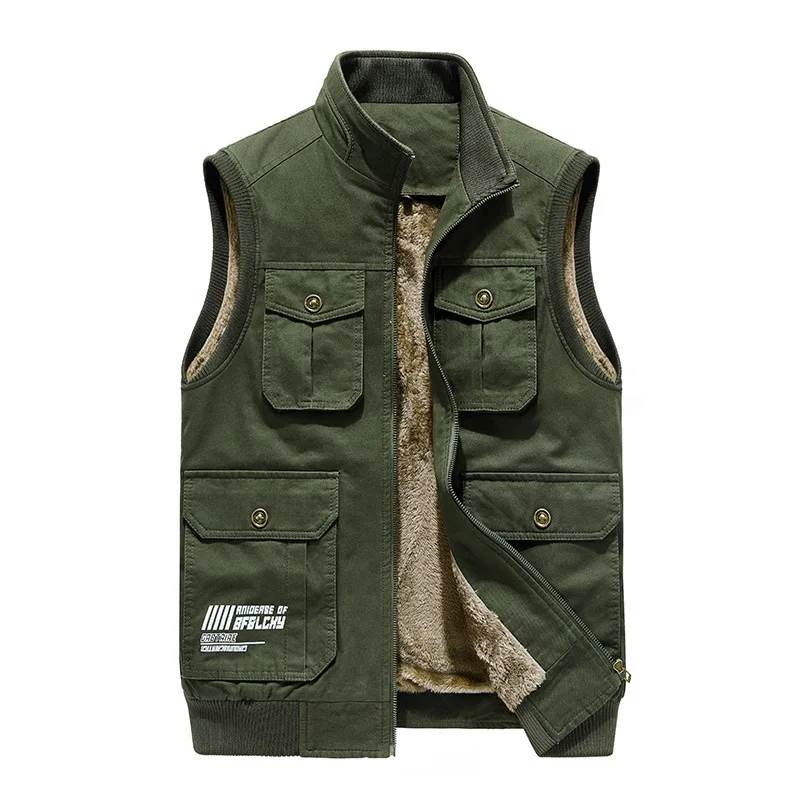 

Fleece Men's Vest Winter Warm Unloading Military Many Pocket Tactical Coat Male Autumn Fur Waistcoat Men's Sleeveless Jacket