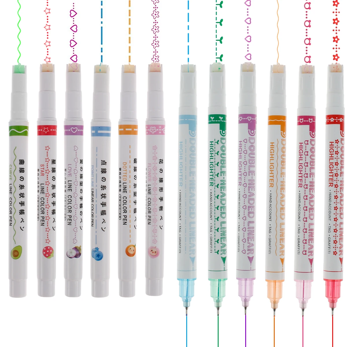 

12Pcs Curve Highlighters Pen Double Line Pattern Outline Marker Pen Multi-colored Curve Pen Mark Notes Painting Highlighter