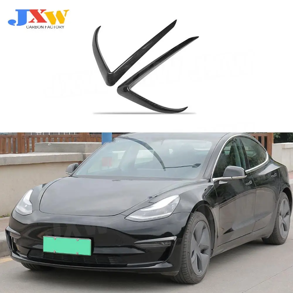 

2PCS / Set Carbon Fiber Front Fog Light Lamp Eyebrow Cover Trim for Tesla Model 3 Car Bumper Side Foglamp Eyelid Spoiler Lip