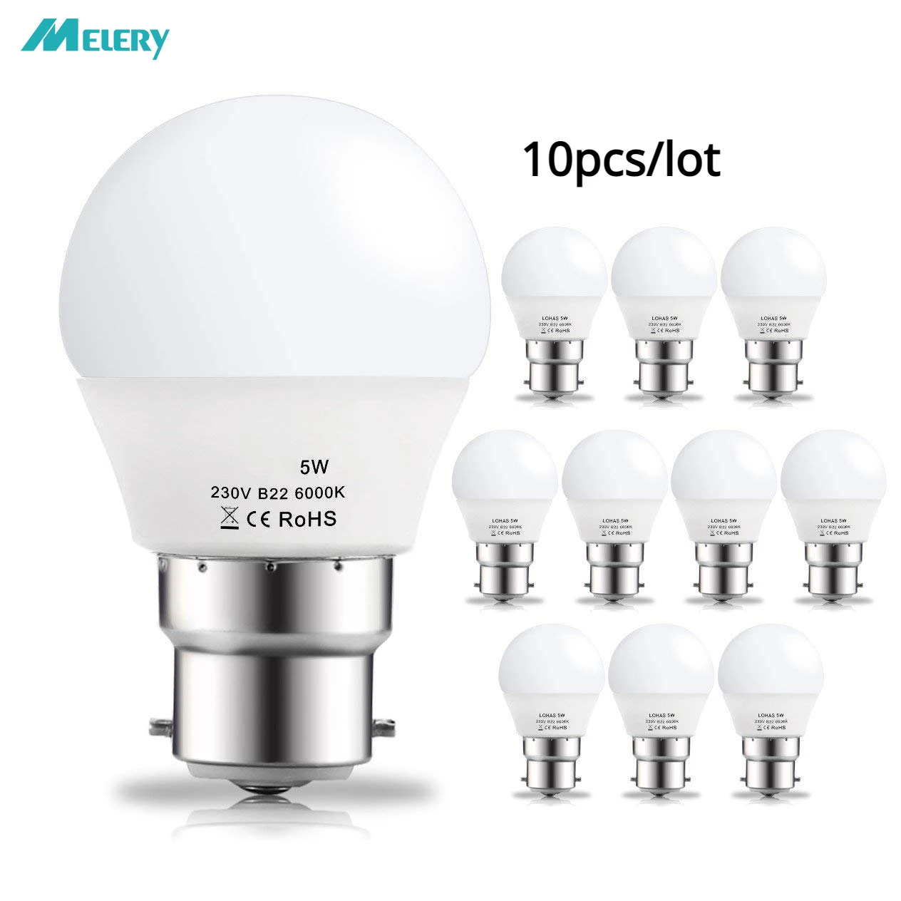 B22 LED Light Bulb G45 5W Lamp Day White 6000K 400lm Bayonet Base 35W Incandescent Bulbs Equivalent Class A+] 10Pack