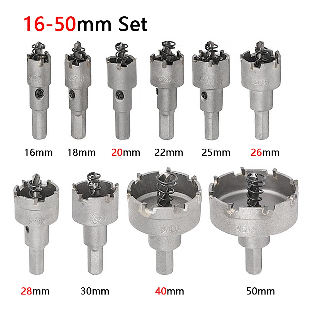 10Pcs16-53mm Legierung Lochsäge Set Hartmetall Spitze TCT Metall Cutter Core Bohrer Kits für Edelstahl metall Bohren Krone