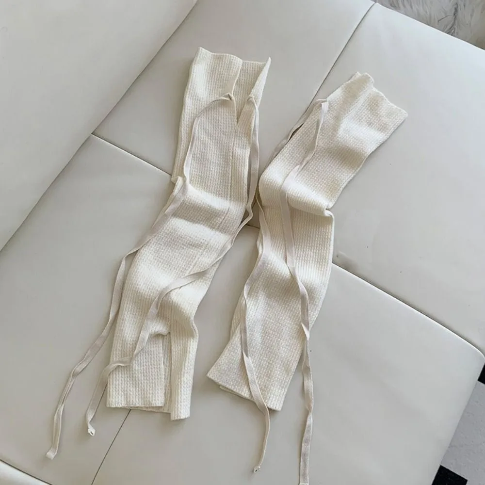 Einfarbig Y2K Lace Up Beinlinge Süße Ballett Fliege Stricken Banding Leggings Strumpfwaren Elastische frauen Strümpfe Herbst – Detail 6