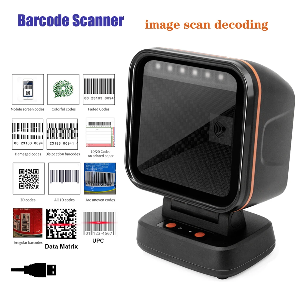 2D Barcode Scanner Gobal exposure Desktop Flat Hands-free High-performance Scanning Platform 1D 2D QR code Reader for Retail Pay 1