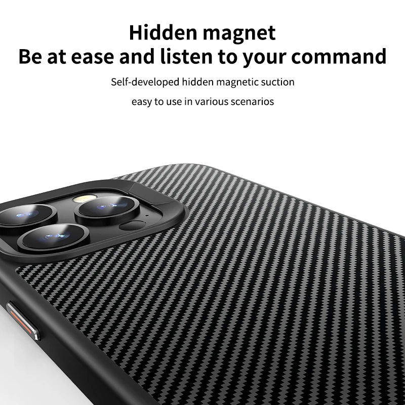 Sleek Carbon Fiber Magnetic Phone Case with Lens Protection & Magsafe Wireless Charging Compatibility