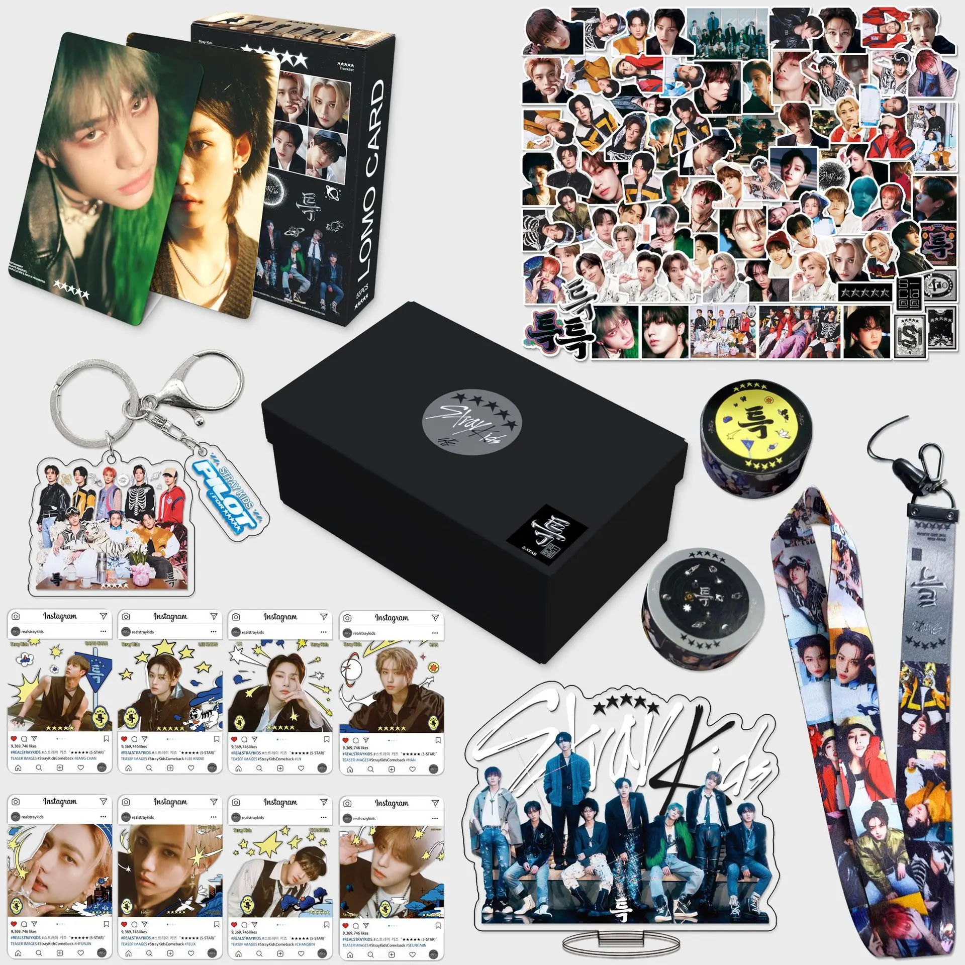 

KPOP Stray Kids Album 5-STAR Gift Box 156Pcs Hyunjin Felix Han Keychain Sticker Photocard Tapes Lanyard Stand Figure Gift Set