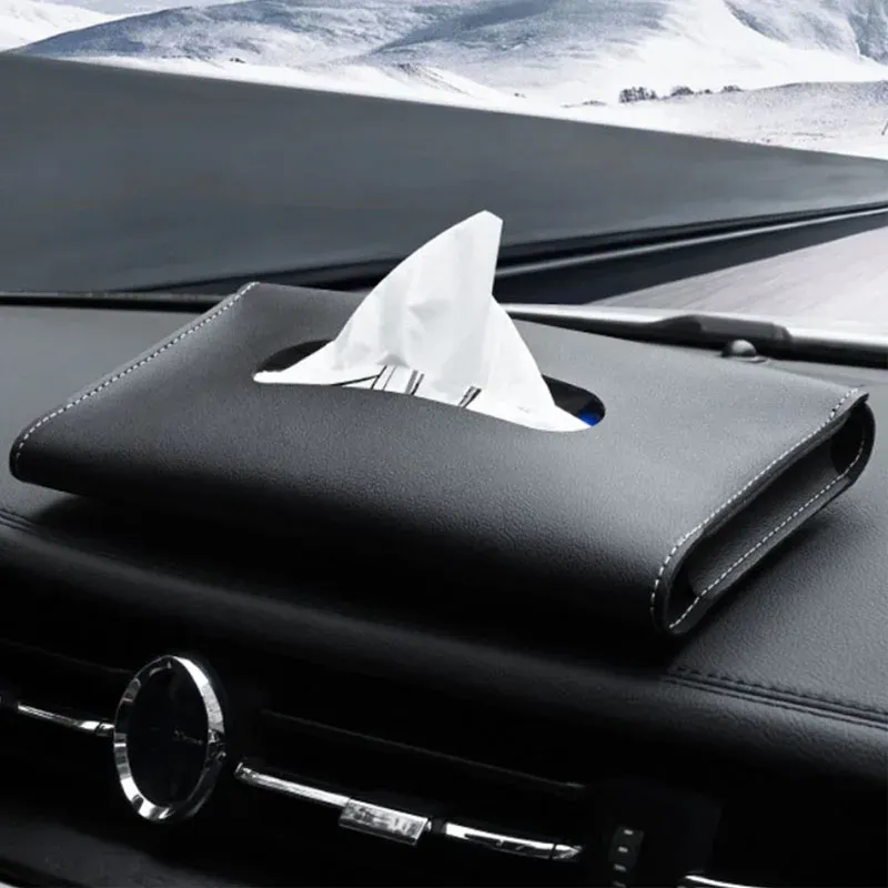 Tissue Box PU Leather Car Sun Visor Hanging Holder Car Tissue Boxes Auto Interior Storage Decoration Accessories