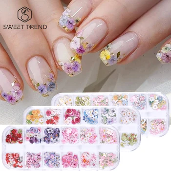 12 Grids Summer Wood Chip Flower Nail Art Sequins Plum Blossom Bee Rose Daisy Butterfly Shape Jewelry DIY Charm Manicure Decor 1