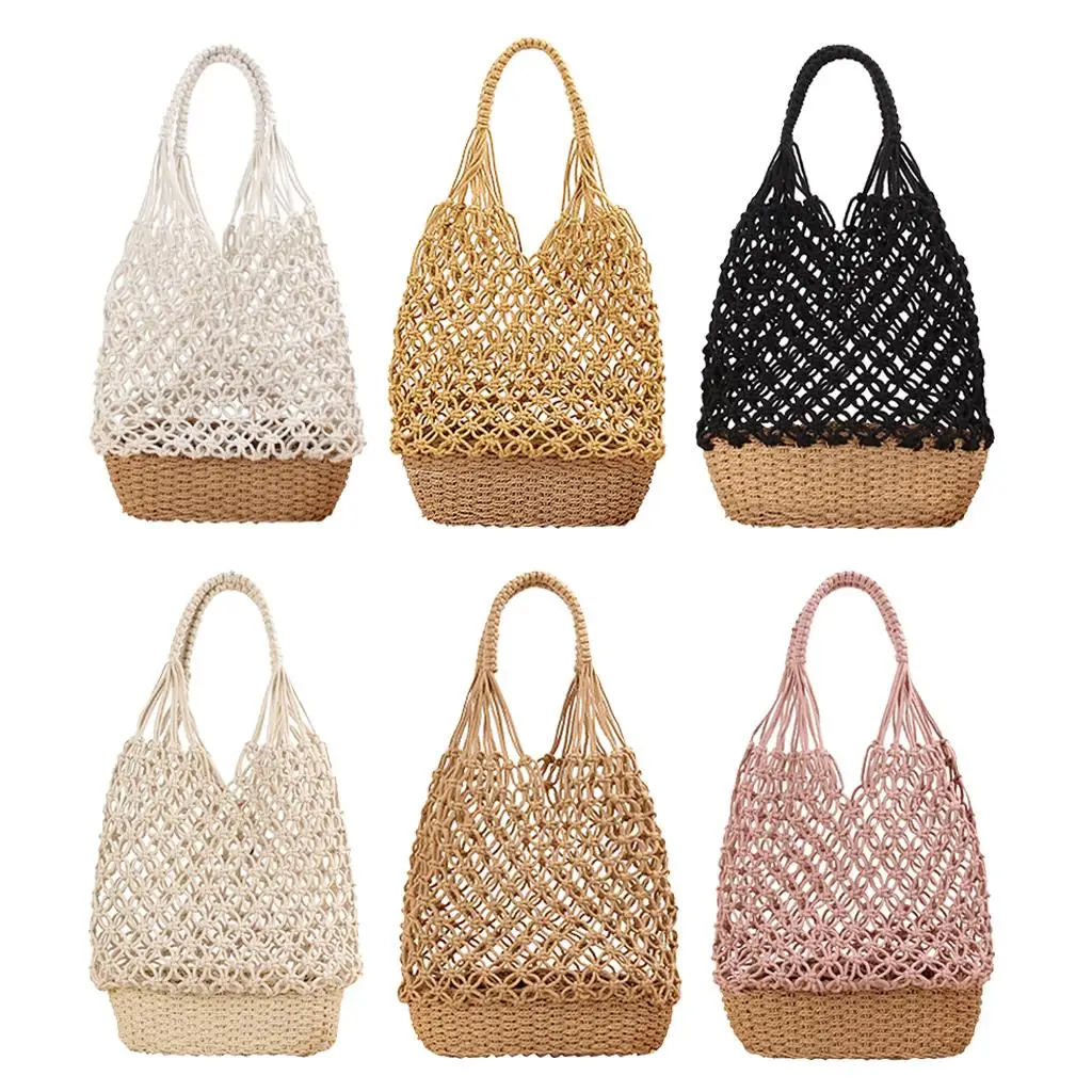 Handmade Straw Woven Handbag for Women Crochet Knit Bucket Shopping Bag Handmade Straw Woven Handbag for Women Crochet Knit Bucket Shopping Bag