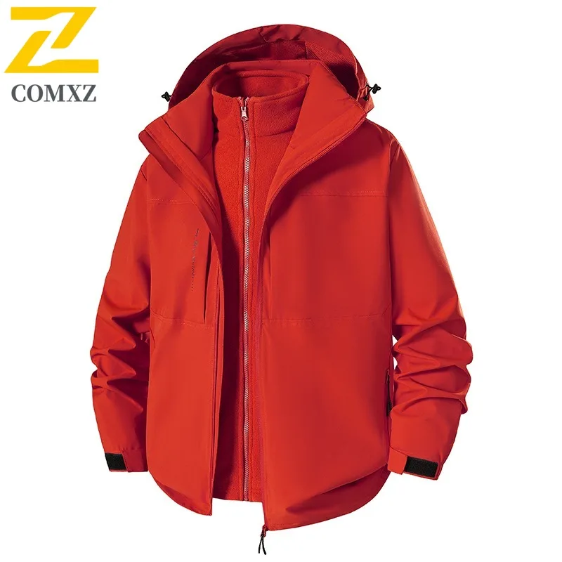 COMXZ Outdoor Hooded Jacket for Men Fashion Hiking Windproof Warm Parka Casual Travel Lightweight Cold Resistant Winter Jackets