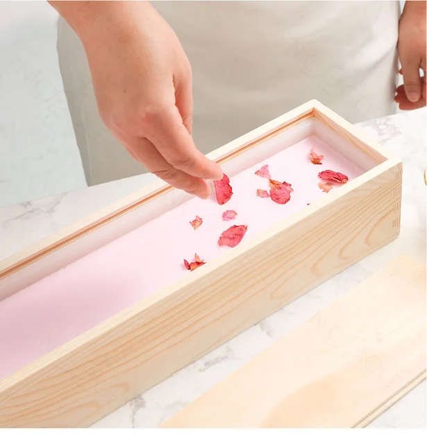 8L Rectangle Silicone Soap Mold With Wooden Box & Lid - DIY Handmade Soap Making Kit For 18 Bars