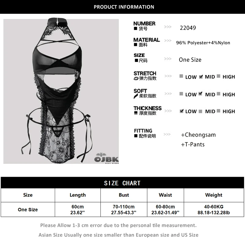 OJBK Women See Through Cheongsam Dress Sexy V Neck Halter Lingerie Dress Lace High Split Floral Nightgown Chinese Nighty Uniform