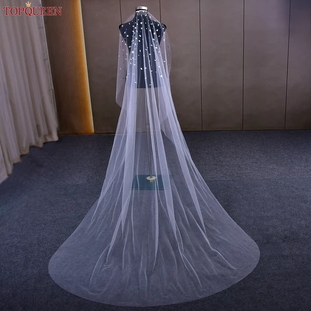 TOPQUEEN V155 Wedding Crystal Veil Wedding Rhinestone Veil Flying Veil  Tulle Veils for Confetti with Clear Crystal Delicate Nail