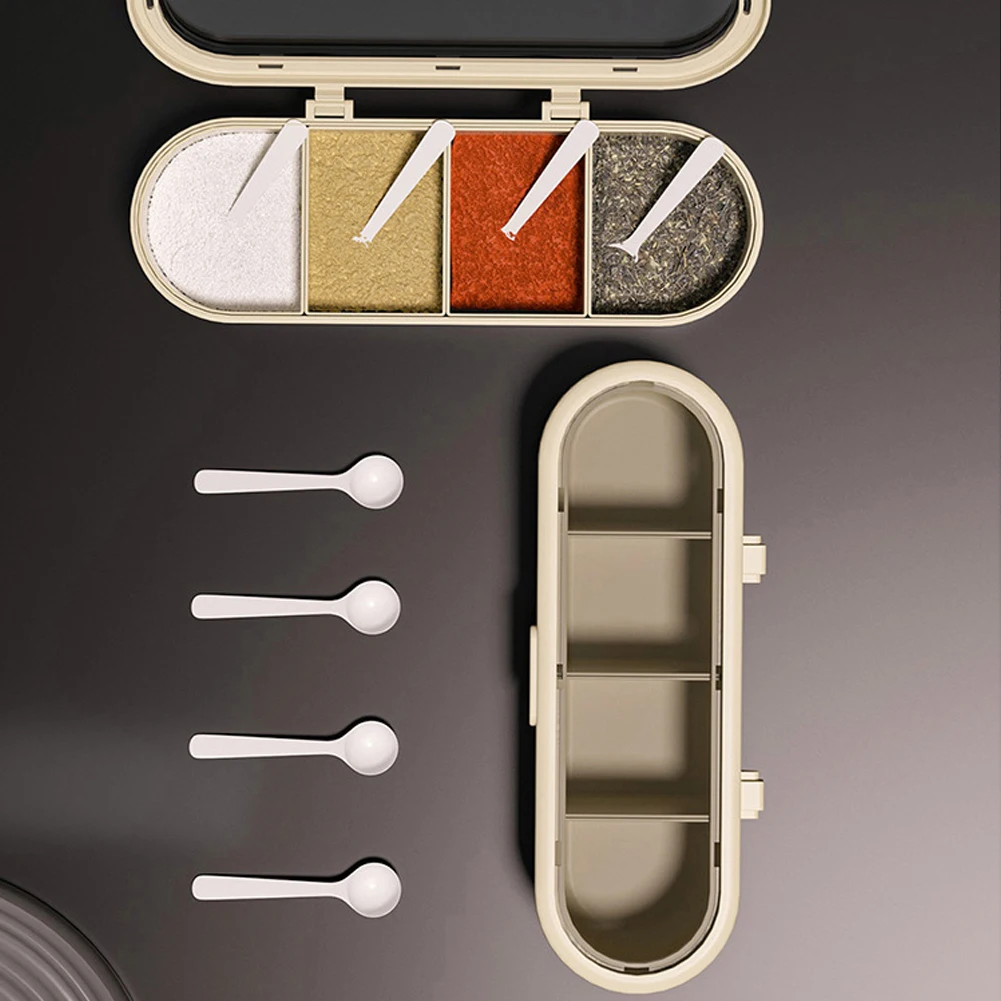 4 Grid Seasoning Box Large Capacity Sealed Spice Jar Multi-Purpose