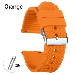 Silicone Sport Watch Band - Soft Rubber Strap with Quick Release - 22mm (Orange)