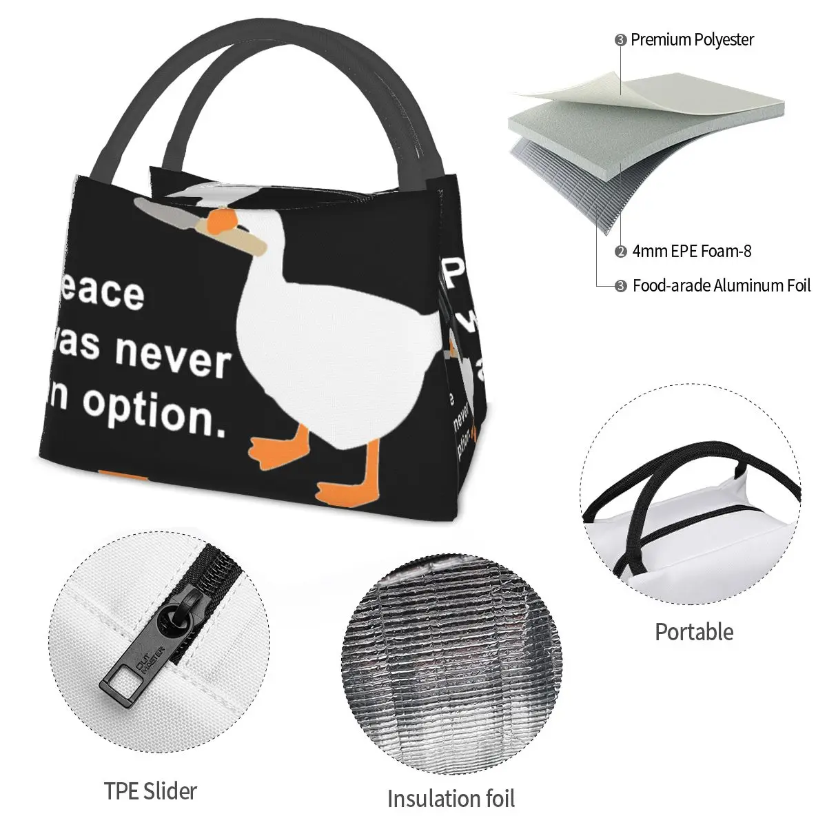 Peace Was Never An Option Portable insulation bag for Cooler Thermal Food Office Pinic Container