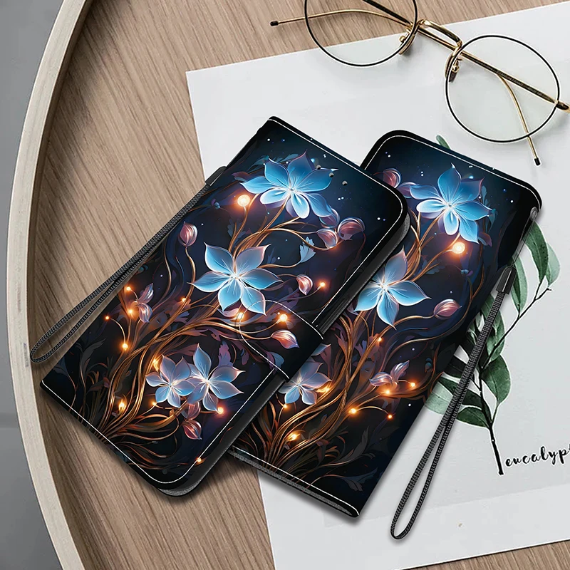 Stylish Painted Flip Leather Wallet Case with Magnetic Closure and Stand