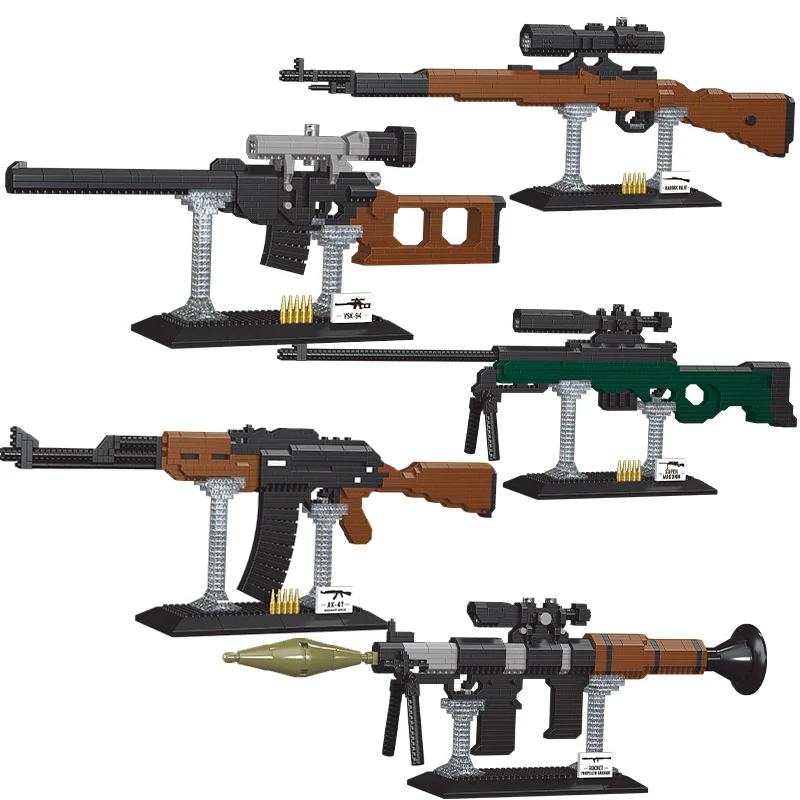 World War Ii Military Machine Gun Ak-47 Assault Rifle Awm Sniper Rocket-Semovente Granata Building Blocks Modello Giocattoli Regalo