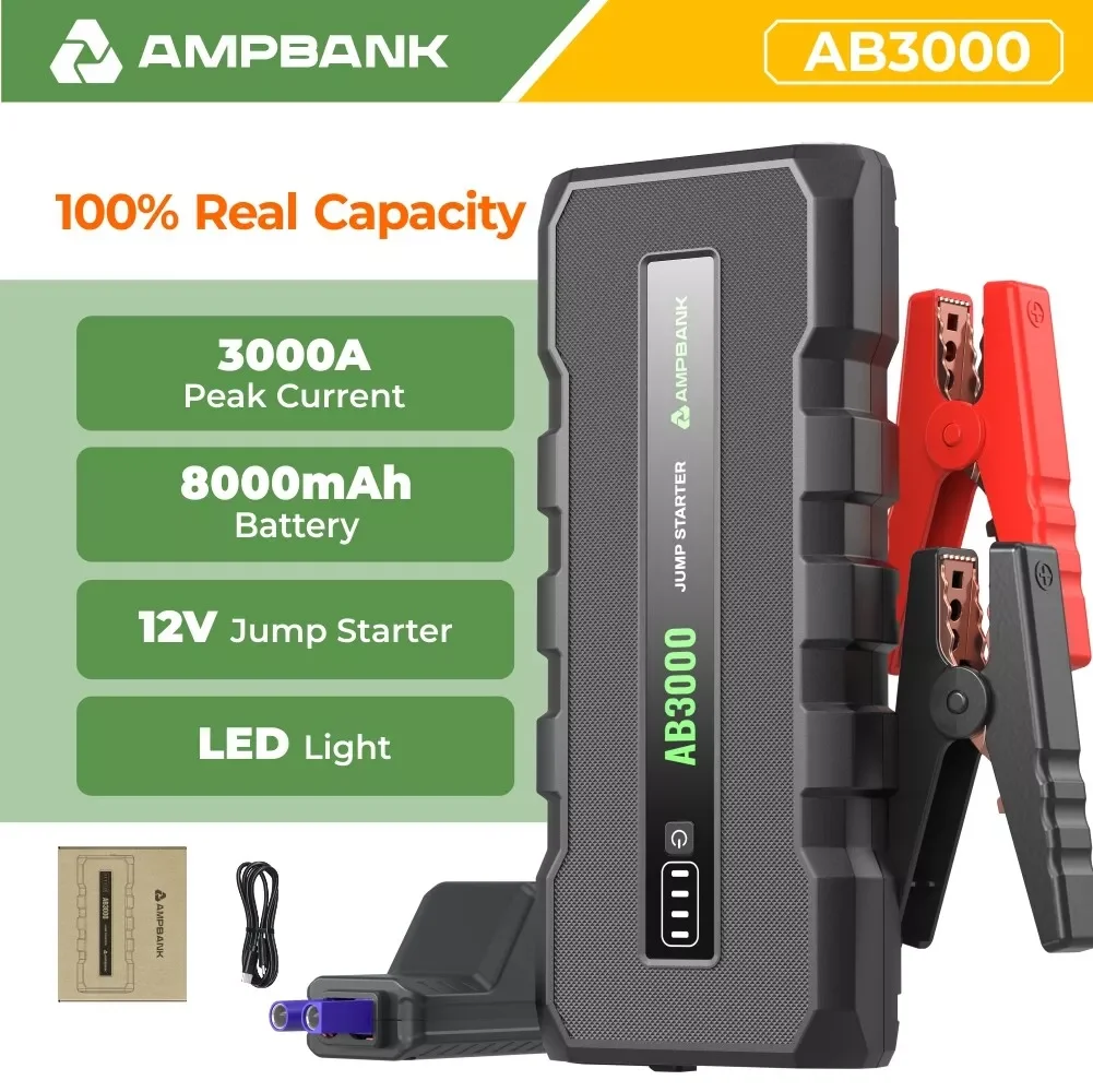 AMPBANK AB3000 12V car jump starter battery charger power bank 3000A portable