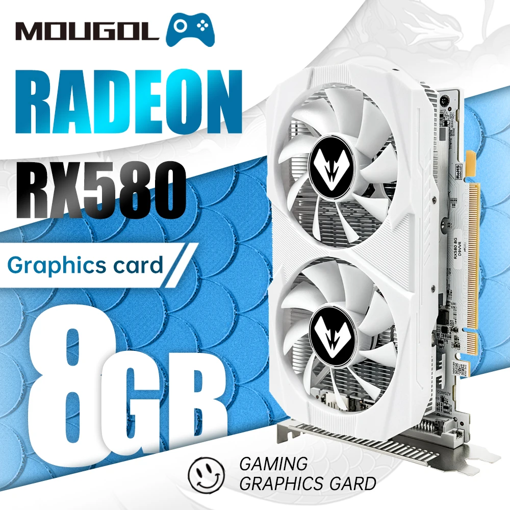 MOUGOL Radeon RX580 8G Graphics Card GDDR5 Memory Video Gaming Card PCIE3.0x16 DP HDMI GPU Support For Gaming Computer graphics card