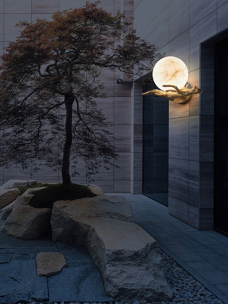 Outdoor Waterproof Wall Lamp New Chinese Style Copper Wall Lamp Outdoor Landscape Garden Garden Marble Moon Balcony Light