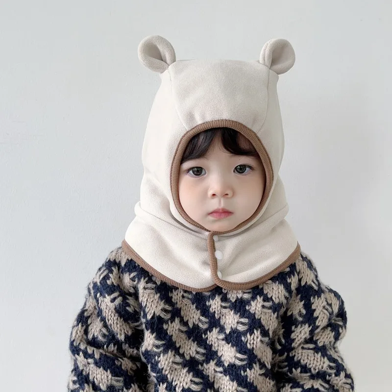 0-2Y Infant Baby Hat Autumn Winter Beanie Warm Hooded Neck Warmer Hats Soft Fleece Lined Unisex Toddler Winter Hats