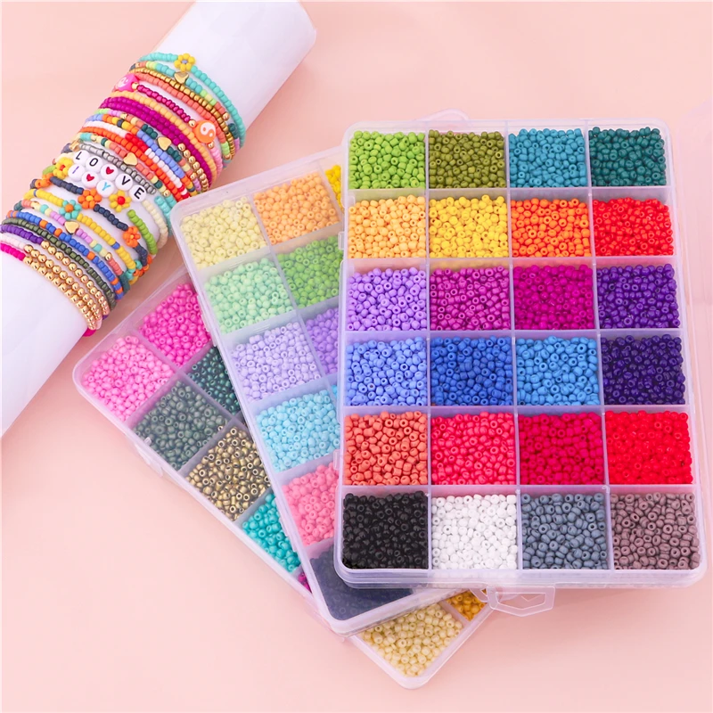 Burning Sand 24colors Charm Beads Glass Seed Bead Box Set Round Beads For DIY Bracelet Necklace Jewelry Making Accessories