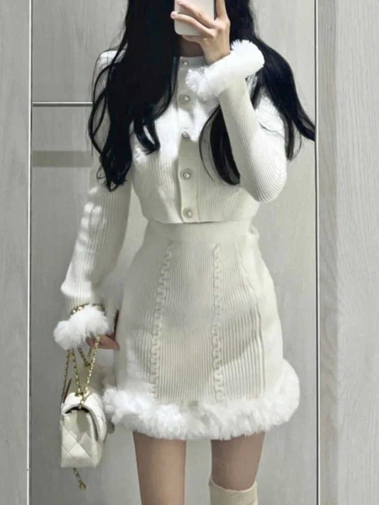 WhiteSweetKawaiiTwoPieceSetWomenKoreanFashionPartyMiniSkirt