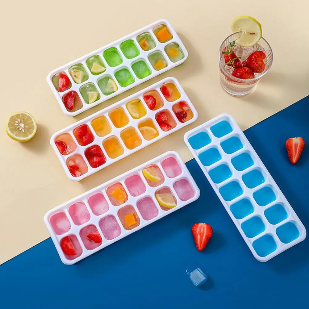 

Stackable Ice Cube Tray Food Grade Silicone Ice Cube Tray with Dustproof Lid for Summer Cocktails 14 Cavities Easy for Making