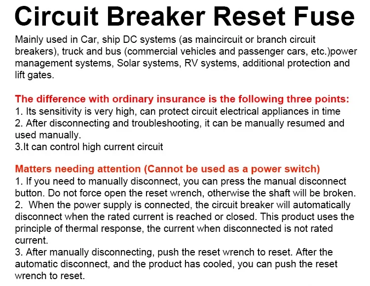 Description Picture 3 of item30A to 300A Circuit Breaker with Manual Reset for Car Audio System Waterproof Marine Circuit Breaker Reset Fuse 12V- 24V DC 30A