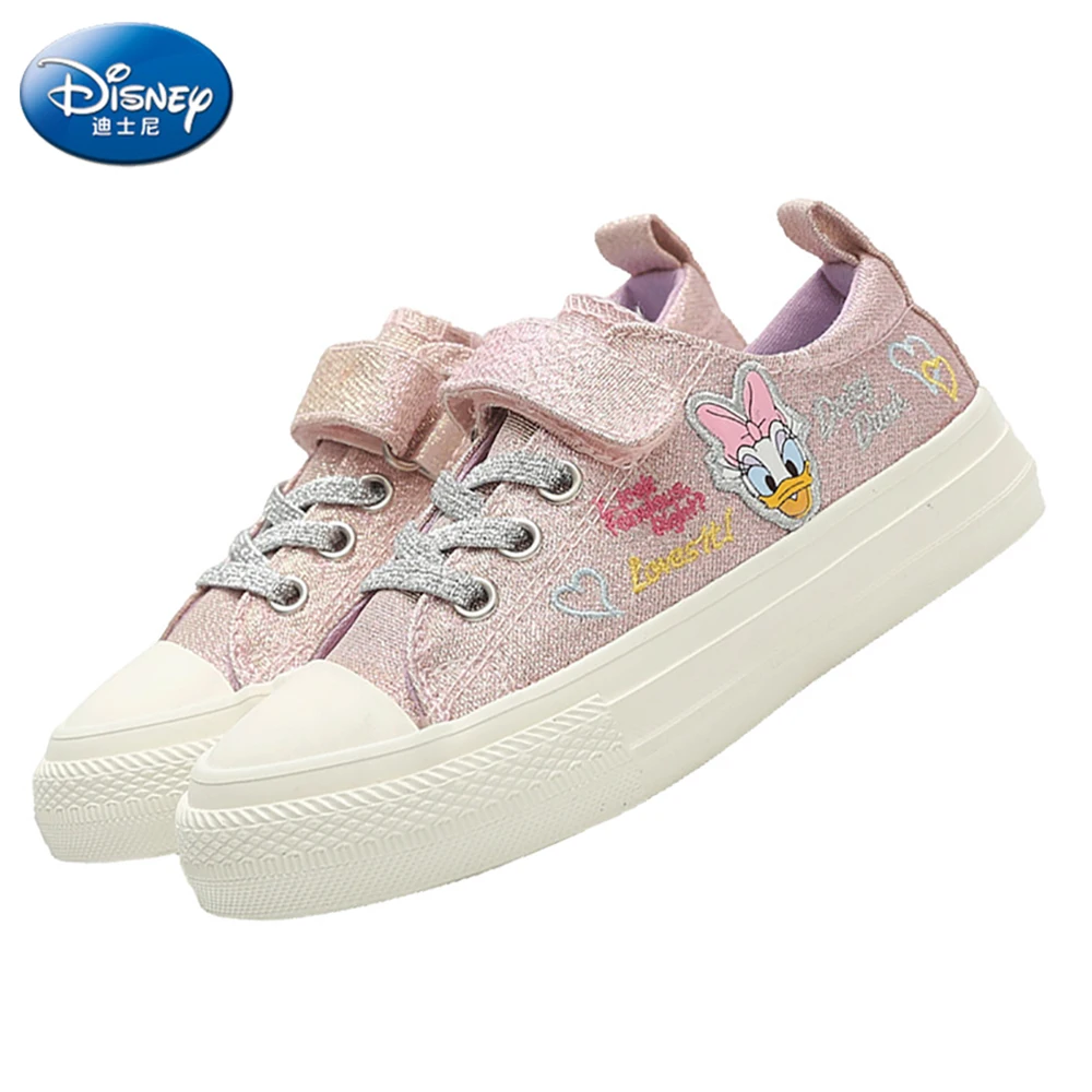 Disney Kids Shiny Casual Sneakers For Spring Autumn Girls Daisy Duck Print Outdoor Shoes Students Fashion Breathable Light Shoes