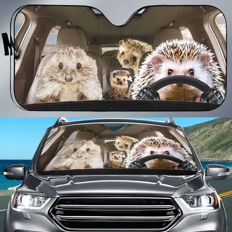 

Family Hedgehog Driving Car Windshield Sunshade, Hedgehog Car Sunshade, Gift For Hedgehog Lovers Windshield Sunshade Windshield