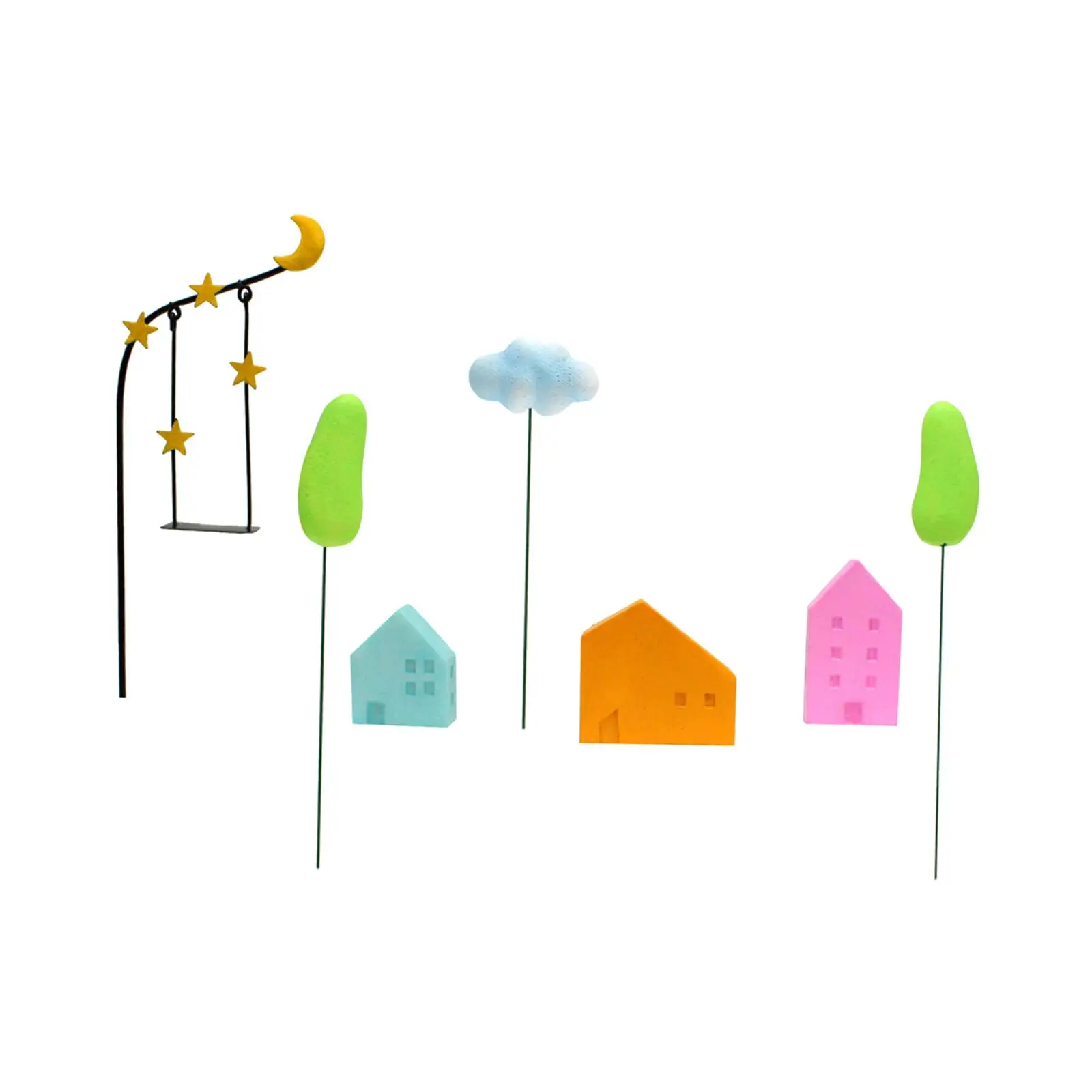 7 Pieces Micro Landscape Ornaments,House Trees Cloud DIY, Garden Accessories for