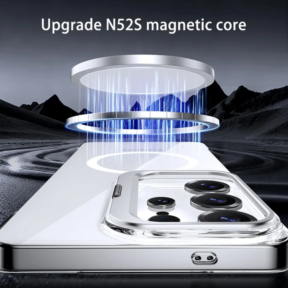 Slim Frameless Clear Magnetic Case with Foldable Camera Stand