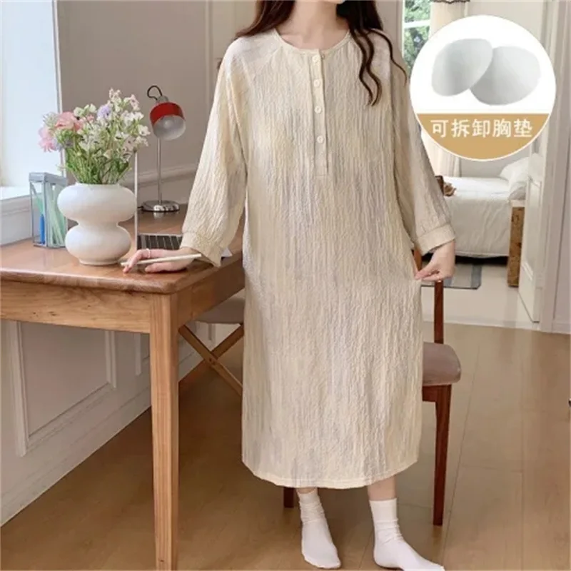 ملابس نوم صيفية طويلة للنساء، ثوب نوم بأكمام سبعة...