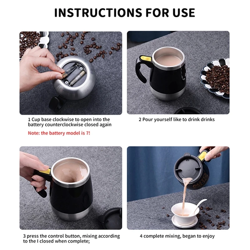 450ml Stainless Steel Self Stirring Mug Automatic Electric Mixing Cup  Creative Milk Coffee Mug With Lid Fancy Drinking Cup Gift - Mugs -  AliExpress